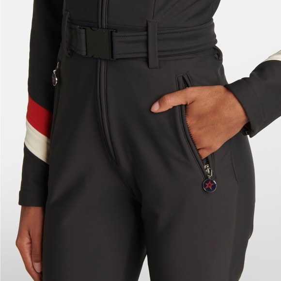 NWT Perfect moment Allos hooded striped ski suit in jet black/red/snow white - Picture 12 of 13